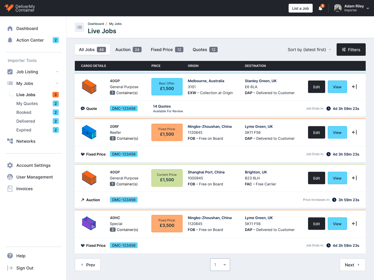Original Design of the Live Jobs Dashboard