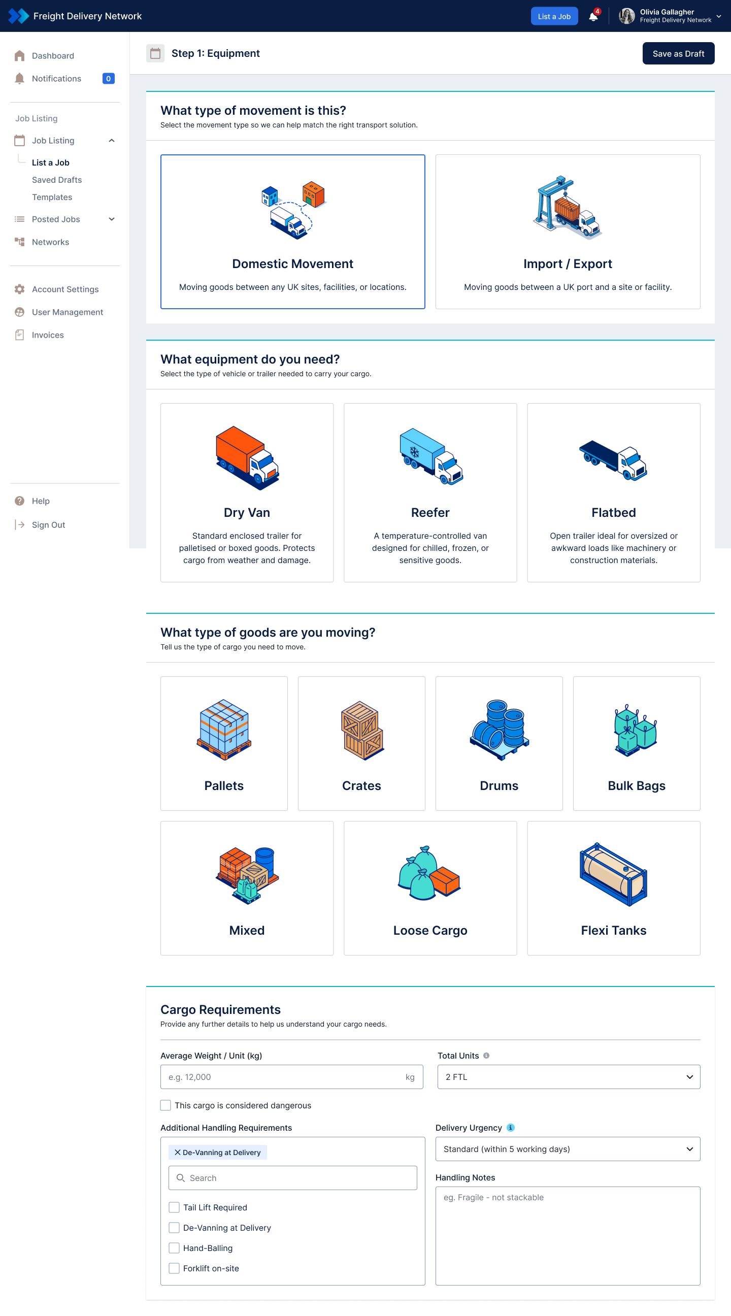 Design of the first step of the list of job flow