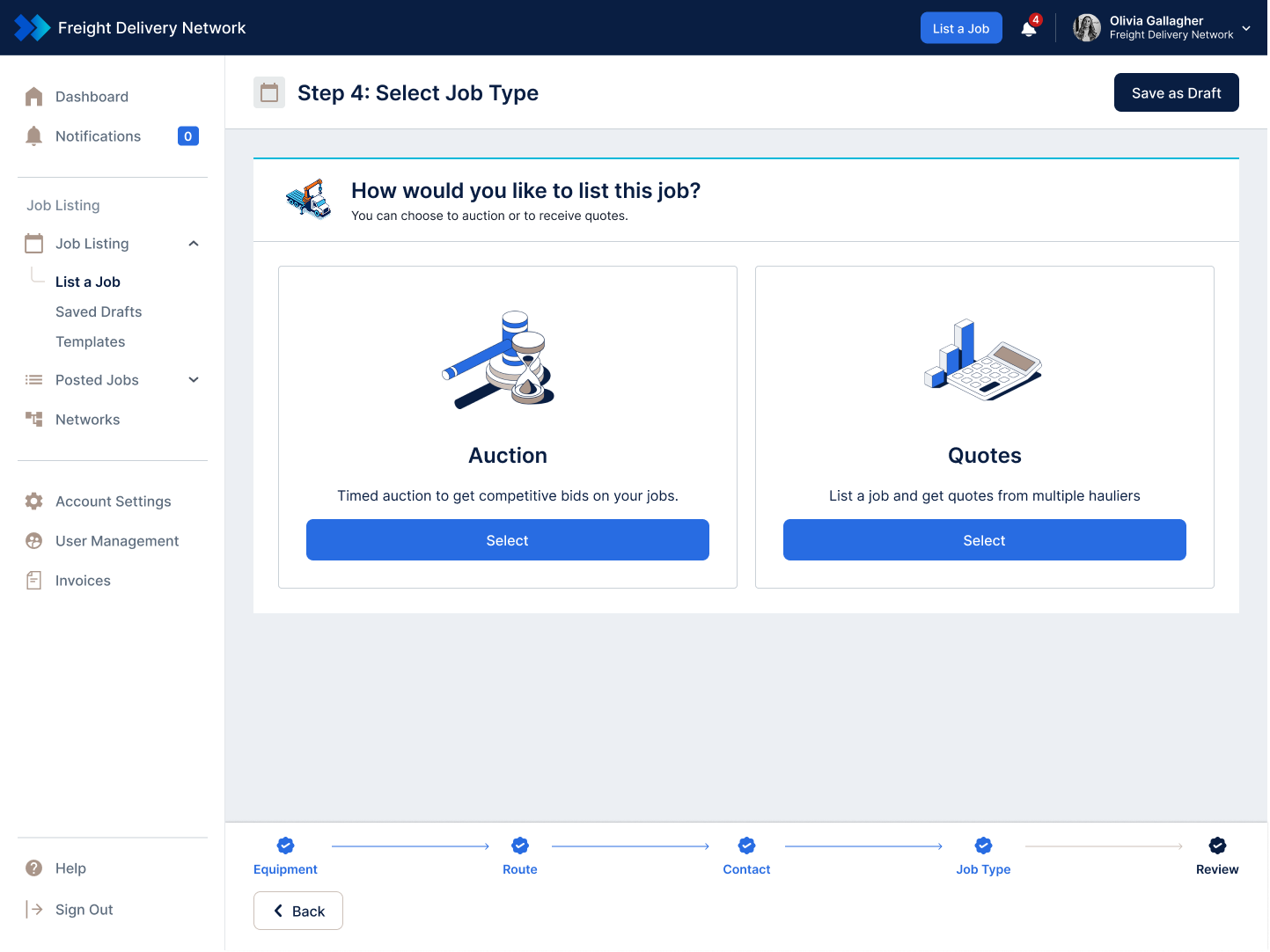 Design of the fourth step of the list of job flow